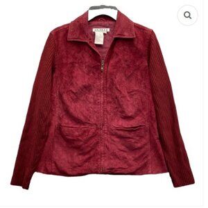 AMI Suede / Ribbed Fabric Sleeve Full Zip Jacket - Size Small